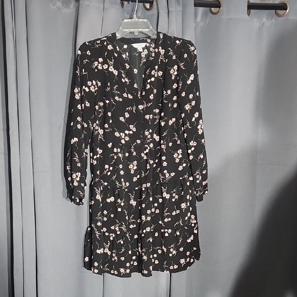 Time and Tru Black Floral Long Sleeve Dress - Picture 1 of 2